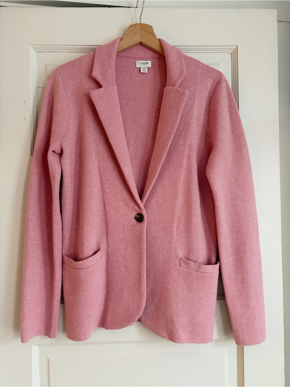 J.Crew Light Pink Heather 100% Cotton Knit Cardigan Soft Dressing Blazer XS